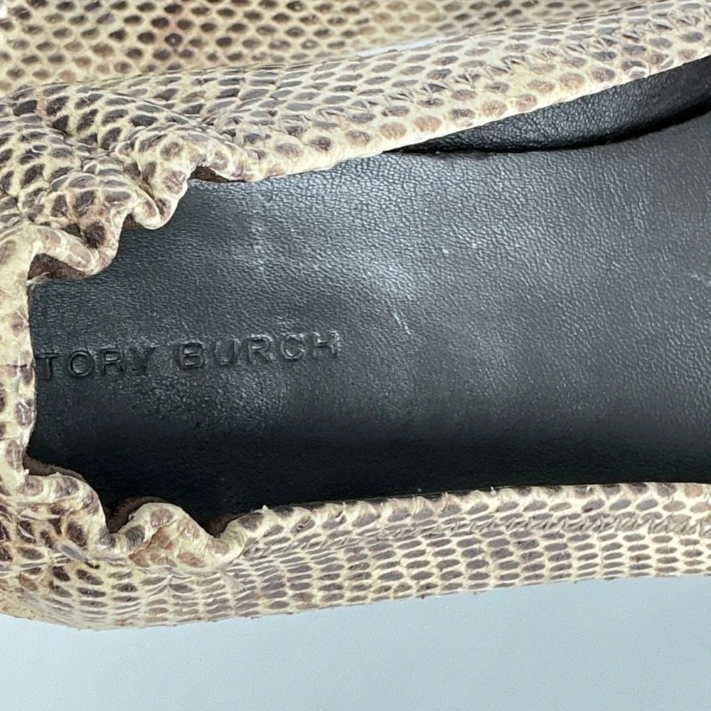 Tory Burch Size 7.5 Minnie Travel Ballet Flats‎ Snake Embossed Leather